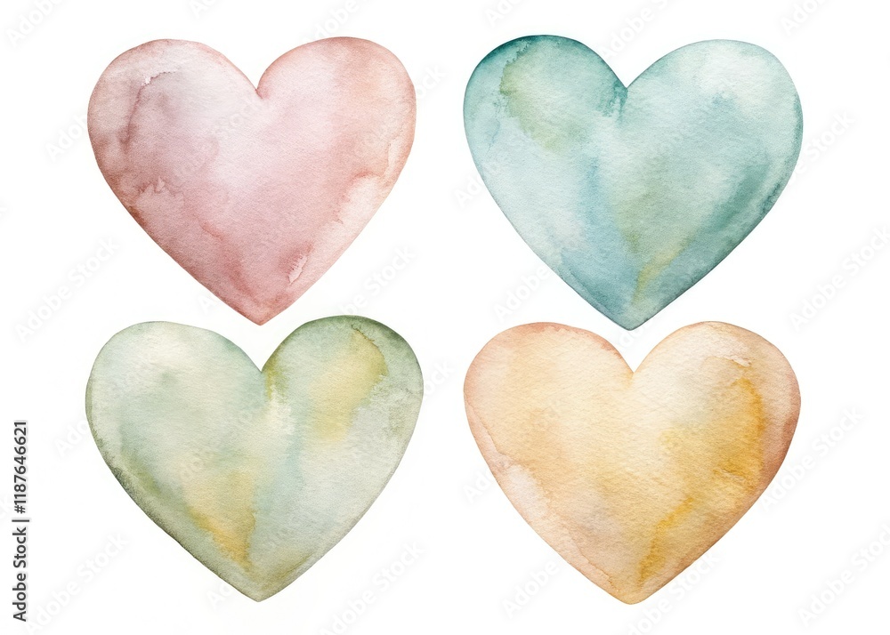 Obraz premium Minimalist Watercolor Hearts Clipart Set - AI Photo
