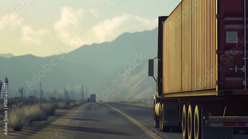 Semi Truck Container Desert Highway Travel photo