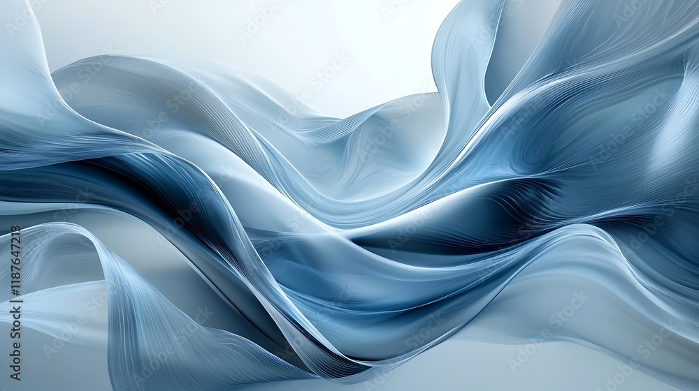 Obraz premium Dynamic fluid motion abstract art modern design blue tones digital aerial view