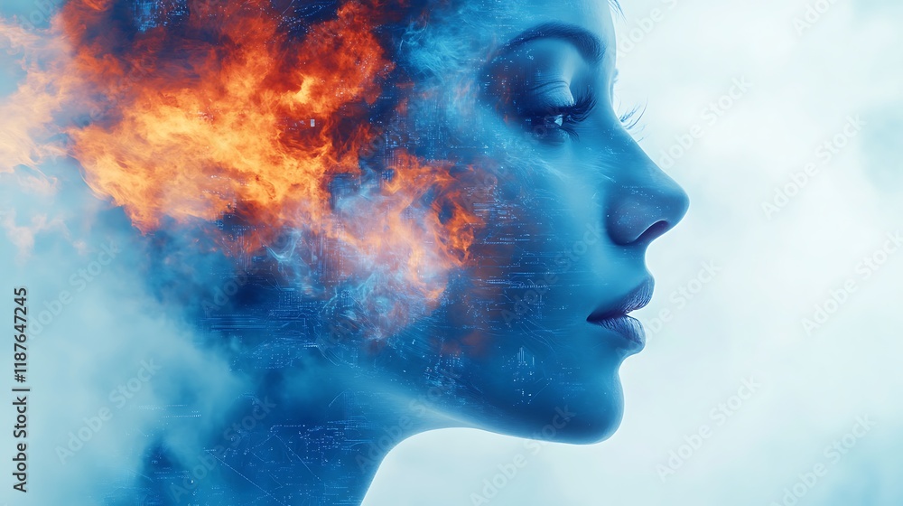 Artistic portrait of a woman with fiery effects abstract concept digital Artistic portrait of a woman with fiery effects abstract concept digital