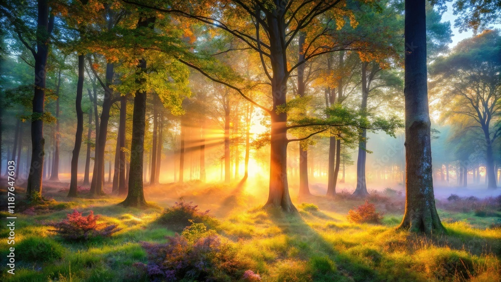 Fototapeta premium Misty Forest Morning - AI Photorealistic Landscape