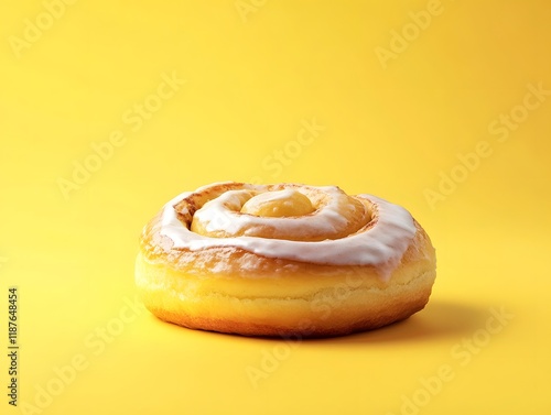 Wallpaper Mural Glazed Cinnamon Roll on Yellow Background Torontodigital.ca