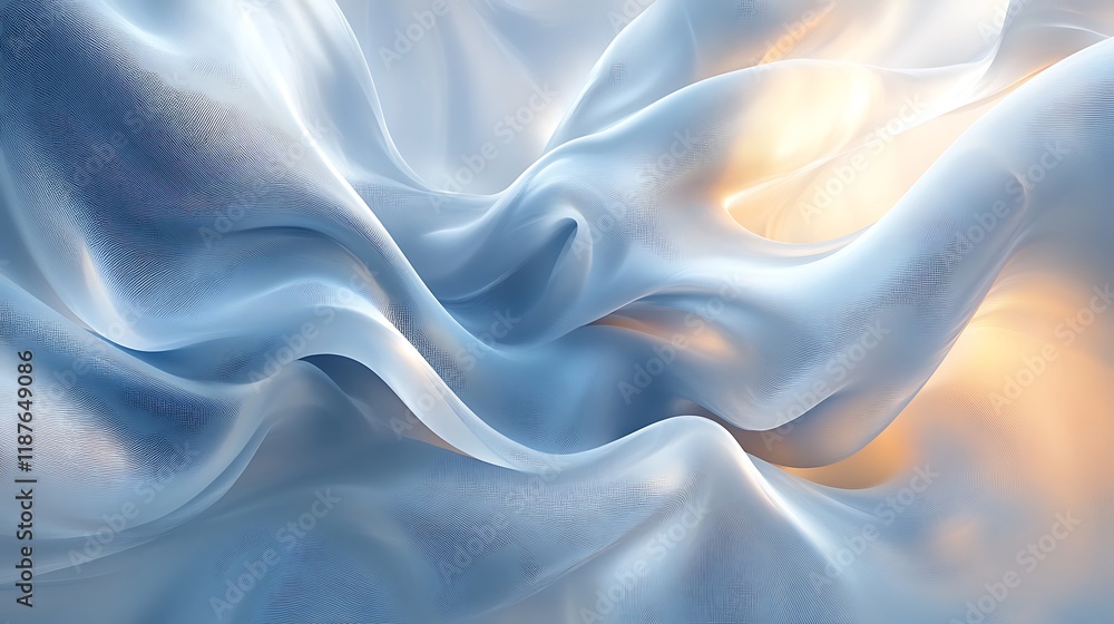 Fototapeta premium Flowing blue fabric texture soft lighting abstract background close-up