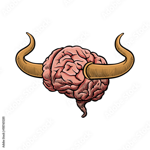 colored illustration of a brain having horns