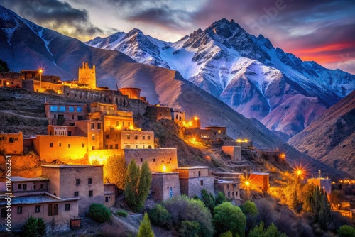 Mystical Kasbah du Toubkal, Imlil, Atlas Mountains, Morocco, Low Light photo