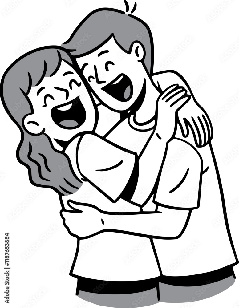 Fototapeta premium Line Art Illustration of a Couple in Love, Romance Coloring Page
