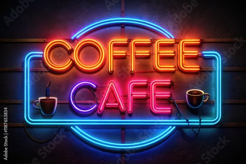 Neon Coffee Cafe Sign 4K Video Footage - Right Positioned Subject, Copy Space