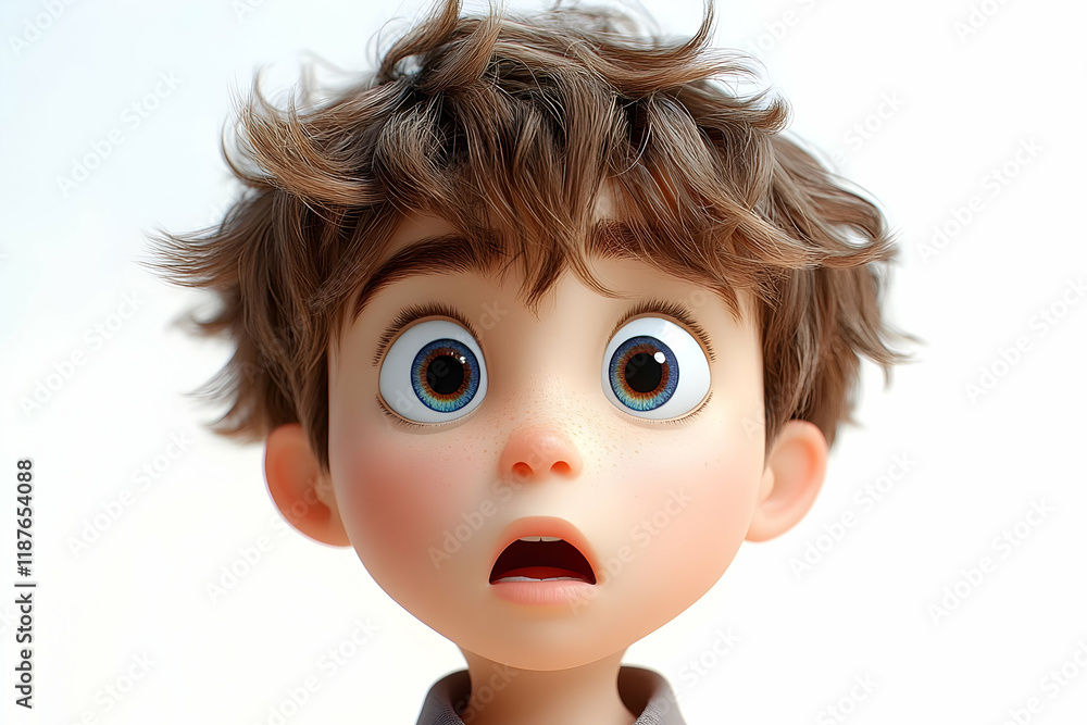 A Surprised Cartoon Boy with Big Eyes and Messy Hair A Surprised Cartoon Boy with Big Eyes and Messy Hair