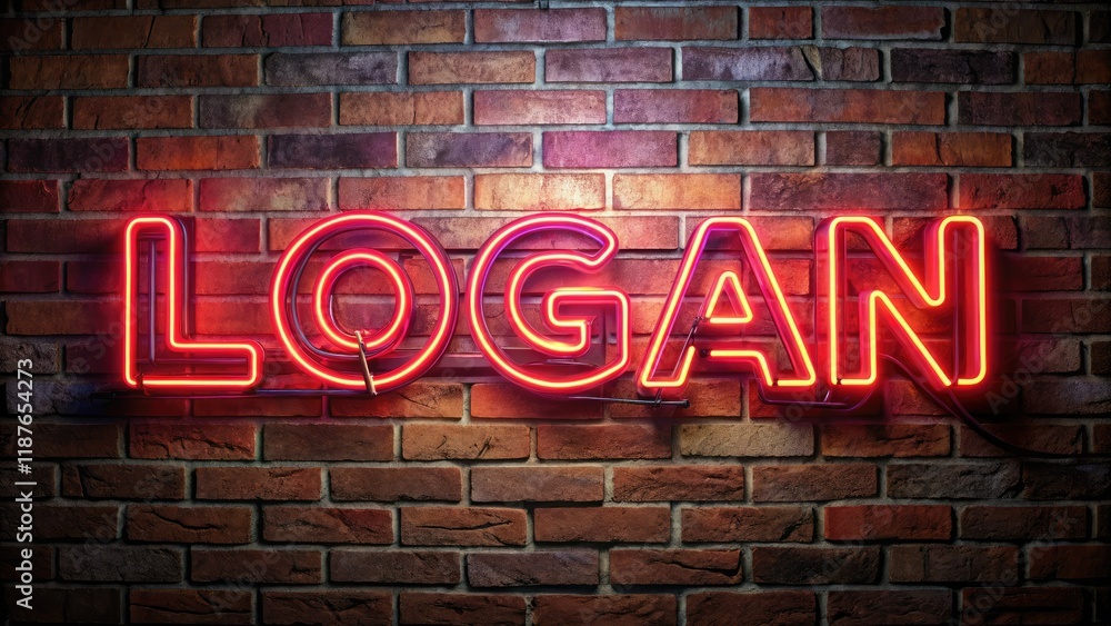 Obraz premium Neon Sign Logan - Silhouette Brickwork - 3D Banner Ad