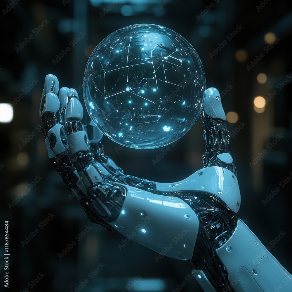 Futuristic Robot Holding Holographic Globe Futuristic Robot Holding Holographic Globe
