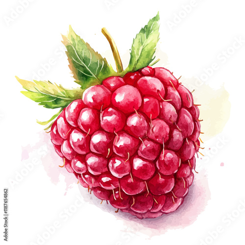 A watercolor vector painting of a Raspberry, isolated on a white background. Raspberry vector.

