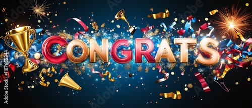 Celebration of Success - Congratulations Image with Confetti and Trophy