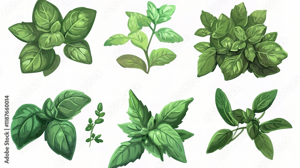 Collection of Fresh Herbs Isolated on White Background for Design Collection of Fresh Herbs Isolated on White Background for Design