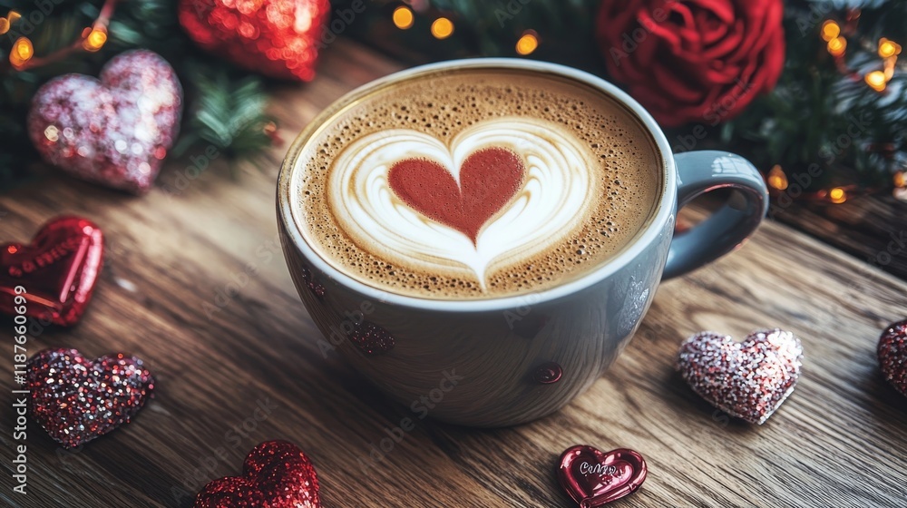 Heart-Shaped Latte Art in Coffee Cup with Decor Heart-Shaped Latte Art in Coffee Cup with Decor
