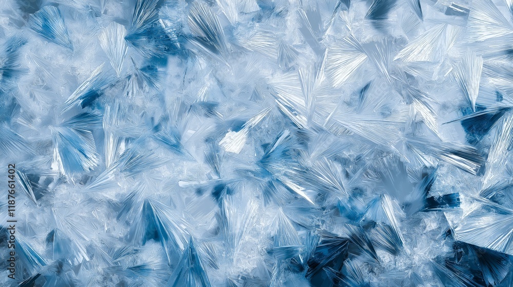 Obraz premium Close-Up of Ice Cubes, Water Droplets or Snowflakes, Shimmering Blue and Clear Glassy Crystals Texture Background