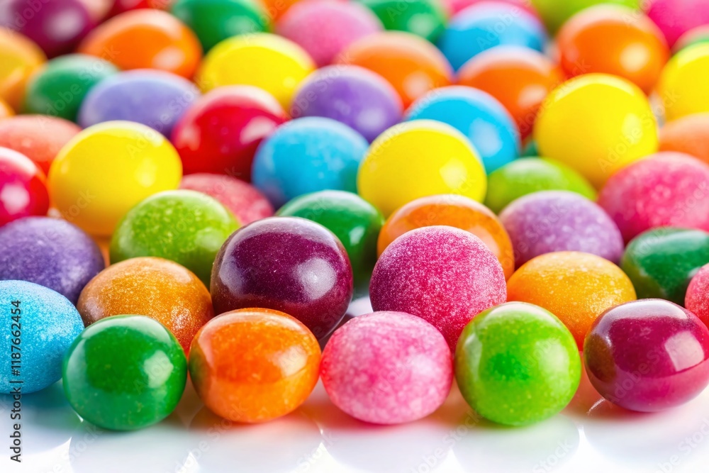 Colorful Round Candies Scattered on White Background - Sweet Treats Stock Photo Colorful Round Candies Scattered on White Background - Sweet Treats Stock Photo