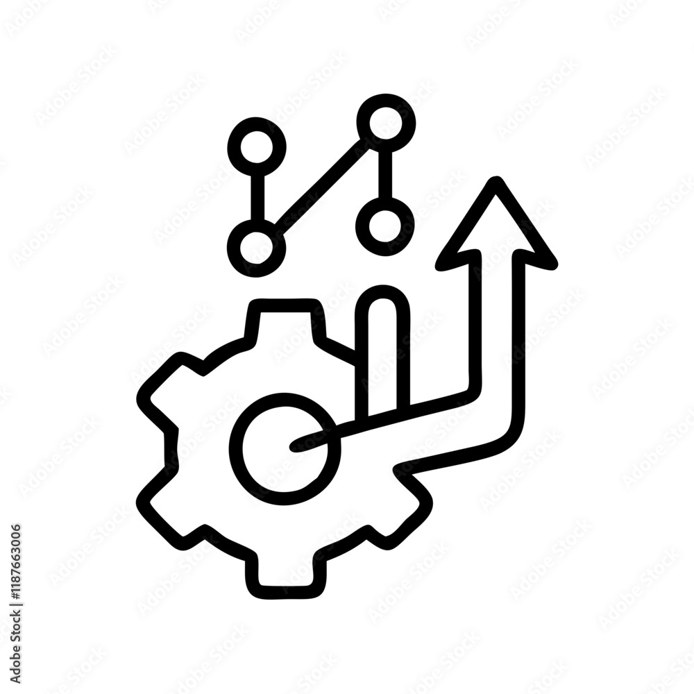 Gear with upward arrow and graph, process and analytics icon Gear with upward arrow and graph, process and analytics icon