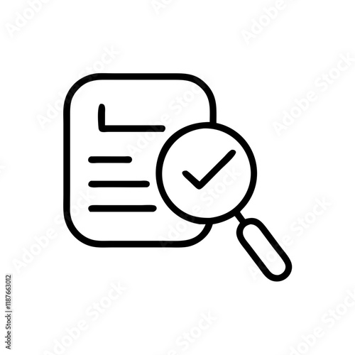 Document with magnifying glass and checkmark, verification icon