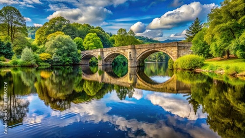 Panoramic Rippled River Derwent Froggatt Bridge Derbyshire photo