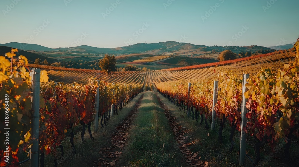 Fototapeta premium Vibrant Autumn Vineyard Landscape - Scenic Winery Photography