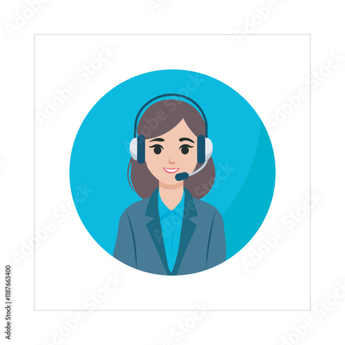 Call Center Woman Vector Illustration, Flat Design Character