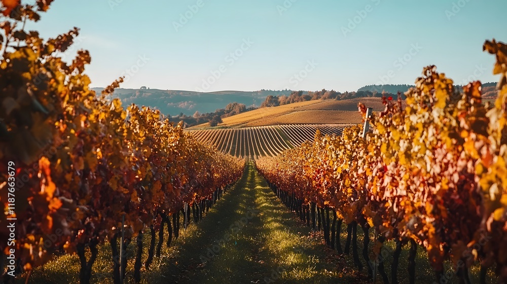 Fototapeta premium Vibrant Autumn Vineyard Landscape - Scenic Winery Photography