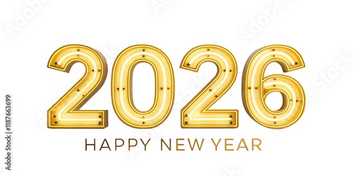 Happy New Year 2026 3d rendering Text Effect banner or poster card design