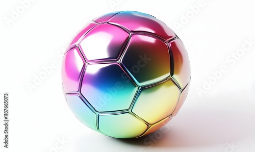 Iridescent soccer ball on white background.