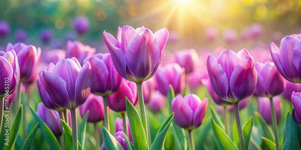 Fototapeta premium Pastel Purple Tulips Watercolor Field - Tilt Shift Art for Print
