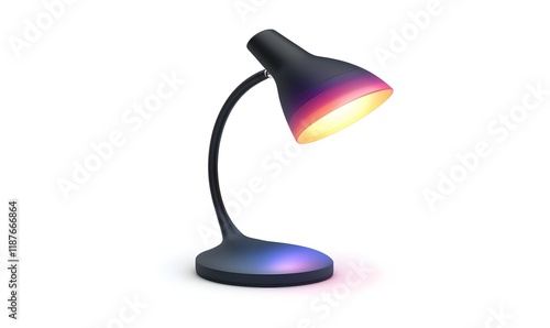 Modern black desk lamp with adjustable gooseneck and color-changing LED light. photo