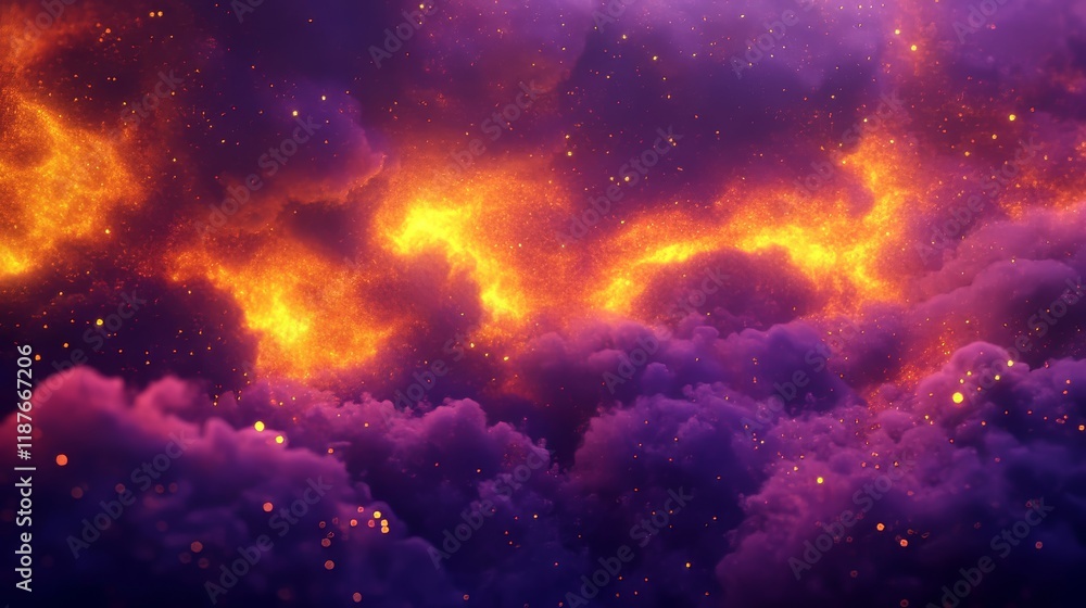 Fototapeta premium Vibrant cosmic nebula with fiery orange and purple hues