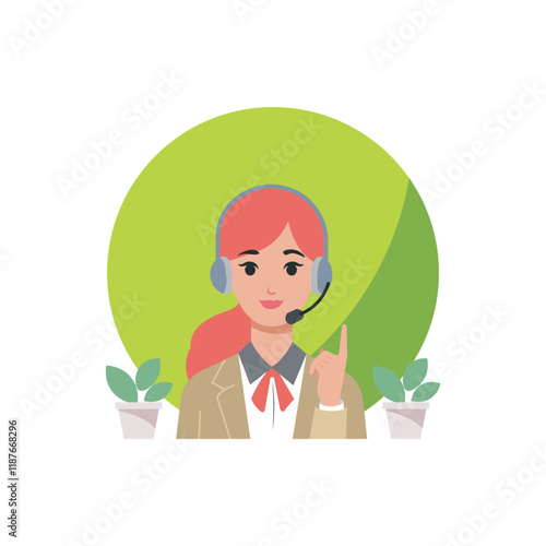 Call Center Woman Vector Illustration, Flat Design Character