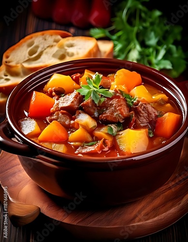 Eintopf is a hearty German one-pot stew with various ingredients and flavors photo