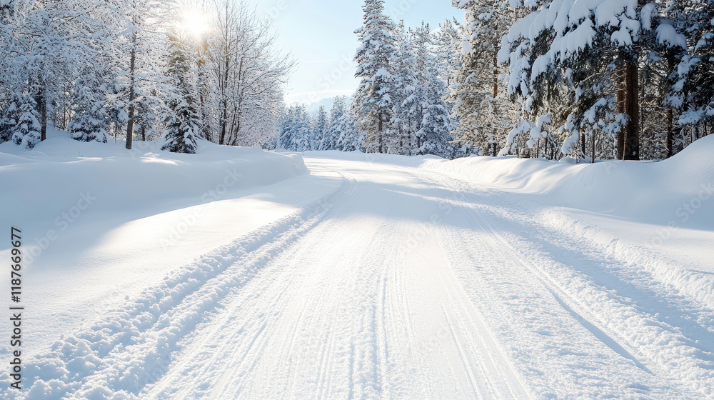 serene winter landscape with snow covered trees and peaceful road serene winter landscape with snow covered trees and peaceful road