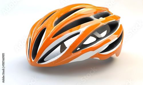 Orange and white cycling helmet on white background. photo