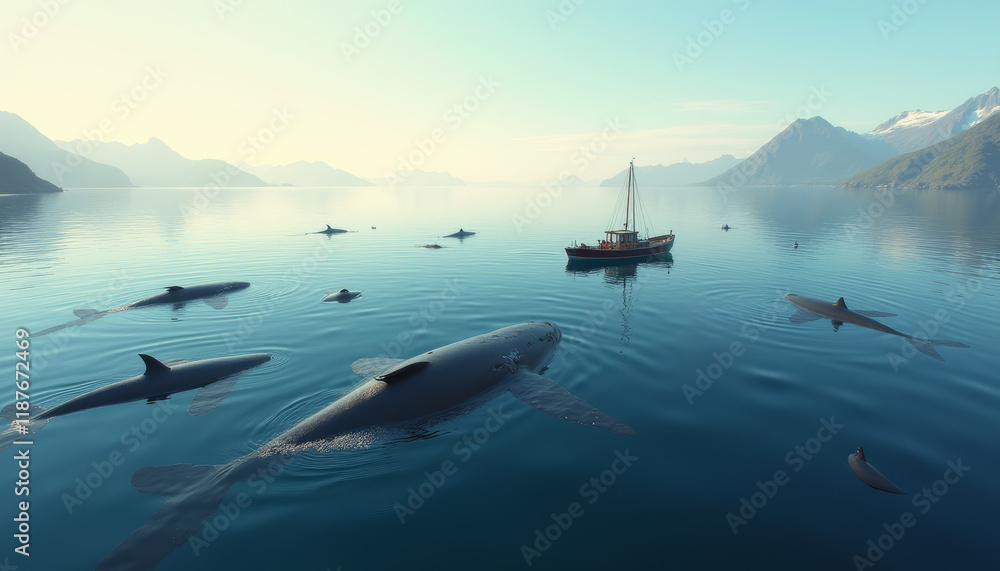 Fototapeta premium Whale Watching Tour in Arctic Waters