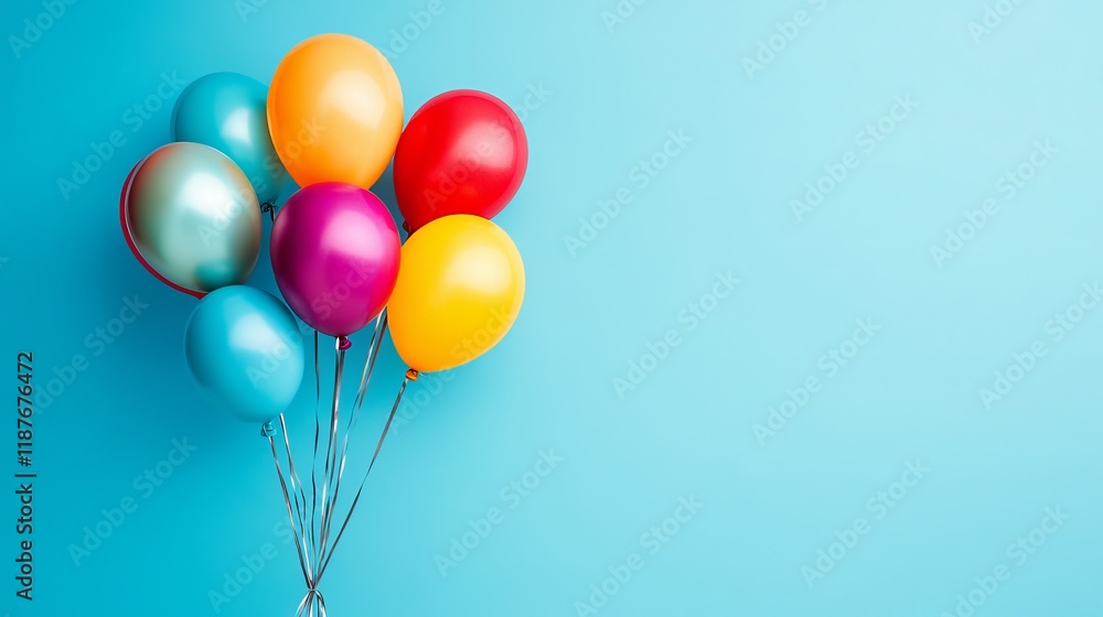 Colorful balloons floating against light blue background with copy space Colorful balloons floating against light blue background with copy space