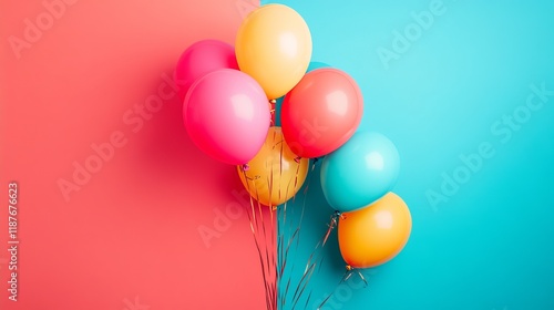 Set of vibrant 3d balloons with blank space for text, perfect for festive birthday, wedding, anniversary, or holiday celebration banners photo