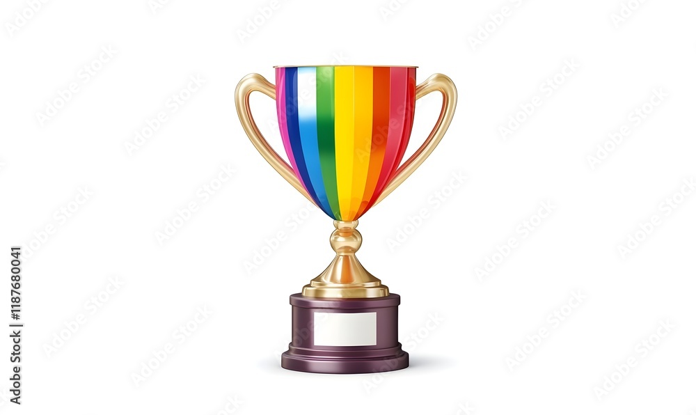 Fototapeta premium Rainbow-striped gold trophy on dark base.