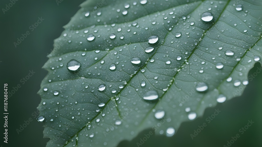 Close up of a leaf with drops of water on it generative Ai