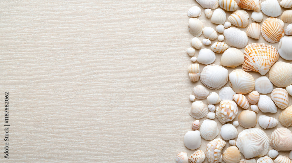 Beautiful collection of seashells on sandy background, perfect for decor Beautiful collection of seashells on sandy background, perfect for decor