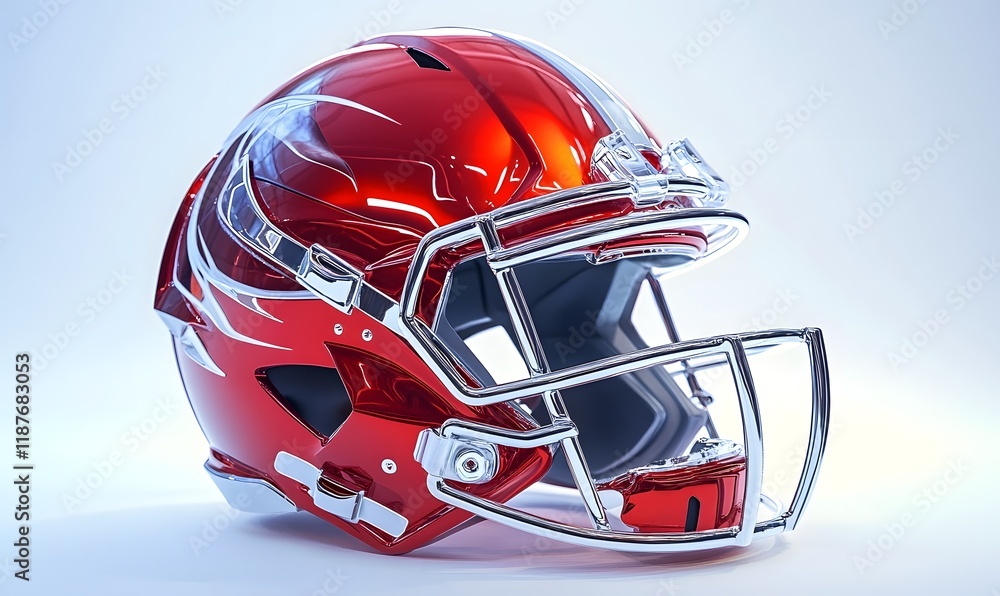 Fototapeta premium Red football helmet with chrome facemask and wing design.