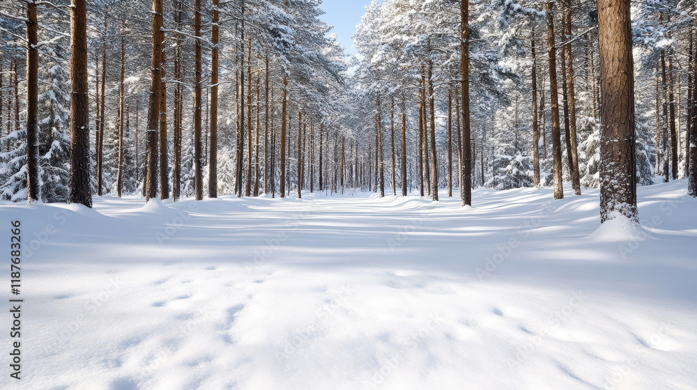 serene winter forest with tall trees and fresh snow covering ground serene winter forest with tall trees and fresh snow covering ground