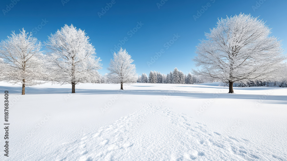 serene winter landscape with snow covered trees and clear blue sky serene winter landscape with snow covered trees and clear blue sky