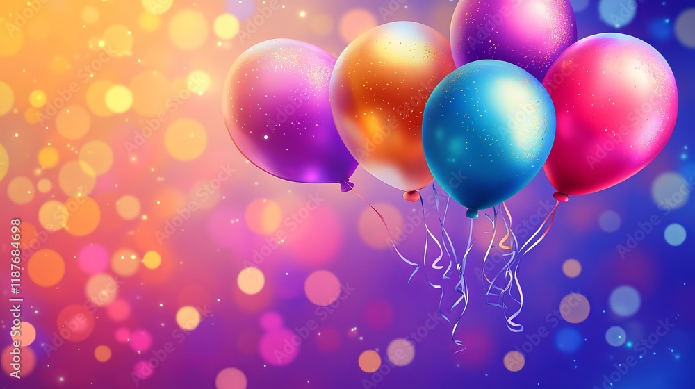 Vibrant and festive birthday celebration background with colorful balloons and party decor Vibrant and festive birthday celebration background with colorful balloons and party decor