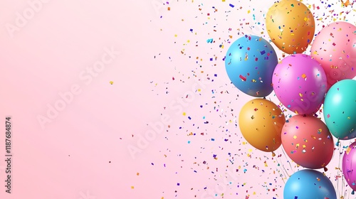 Vibrant colorful birthday background with balloons and empty space for custom text photo