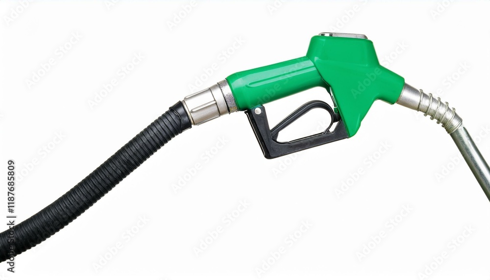 Green fuel nozzle against white background. Green fuel nozzle against white background.