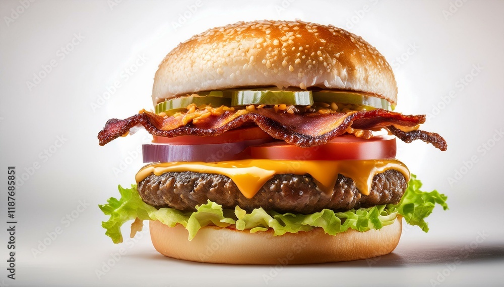 Juicy bacon cheeseburger with all the fixings! Juicy bacon cheeseburger with all the fixings!