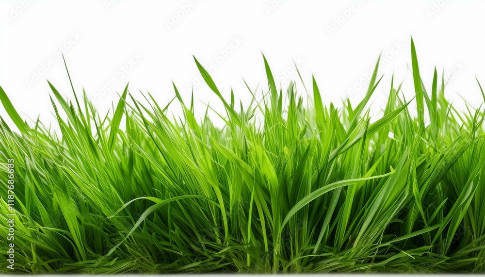 Obraz premium Vibrant green grass blades against a bright white background.