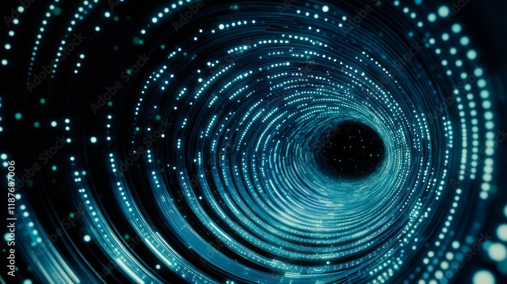 Obraz premium 3D blue techno background. Big data visualization on dark space with dotted lines shape effect decoration. Modern graphic design element dots circle style concept for flyer, card, or brochure cover